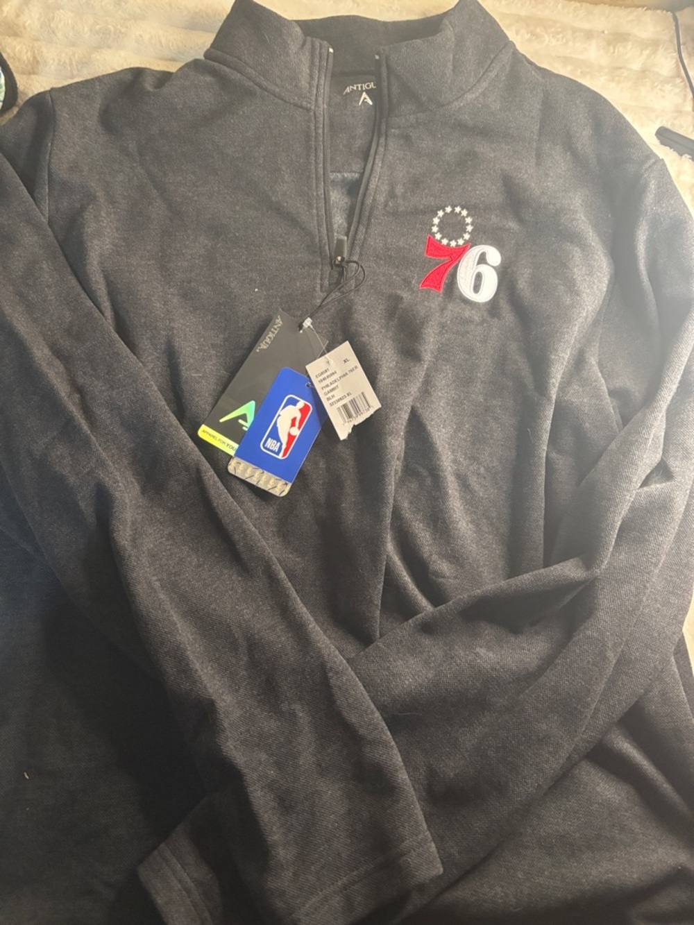 Antigua Black Men's 76ers Quarter-Zip Pullover